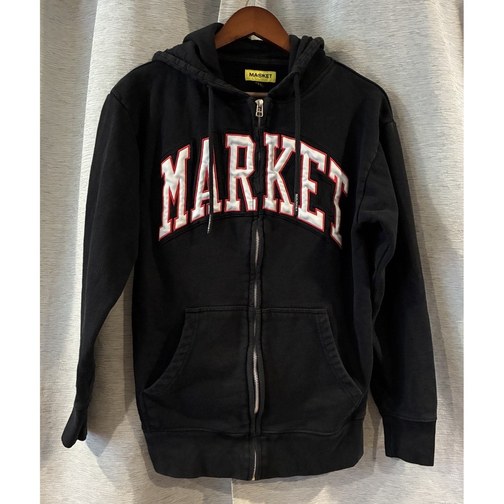 Market Mens Zip Up Hoodie Black Size Medium‎ Grunge Skate